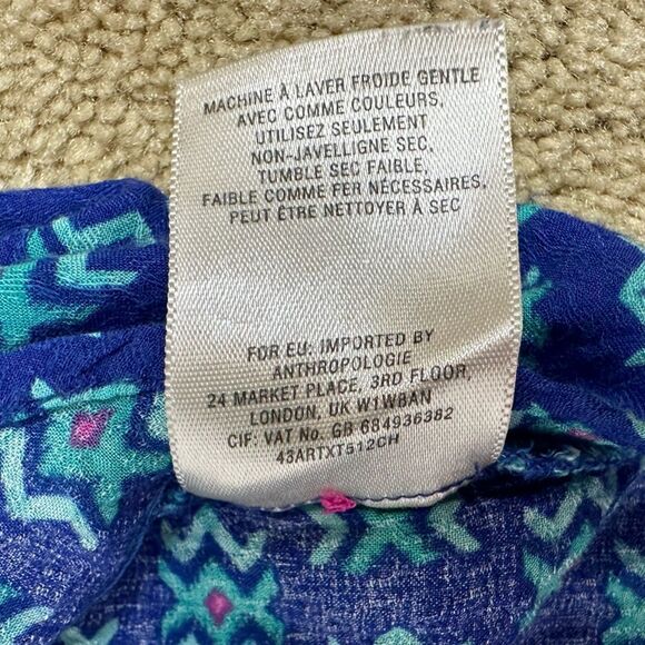 Anthropologie Maeve Button Down Sleeveless Top Blue Print Size 2 - Picture 8 of 8